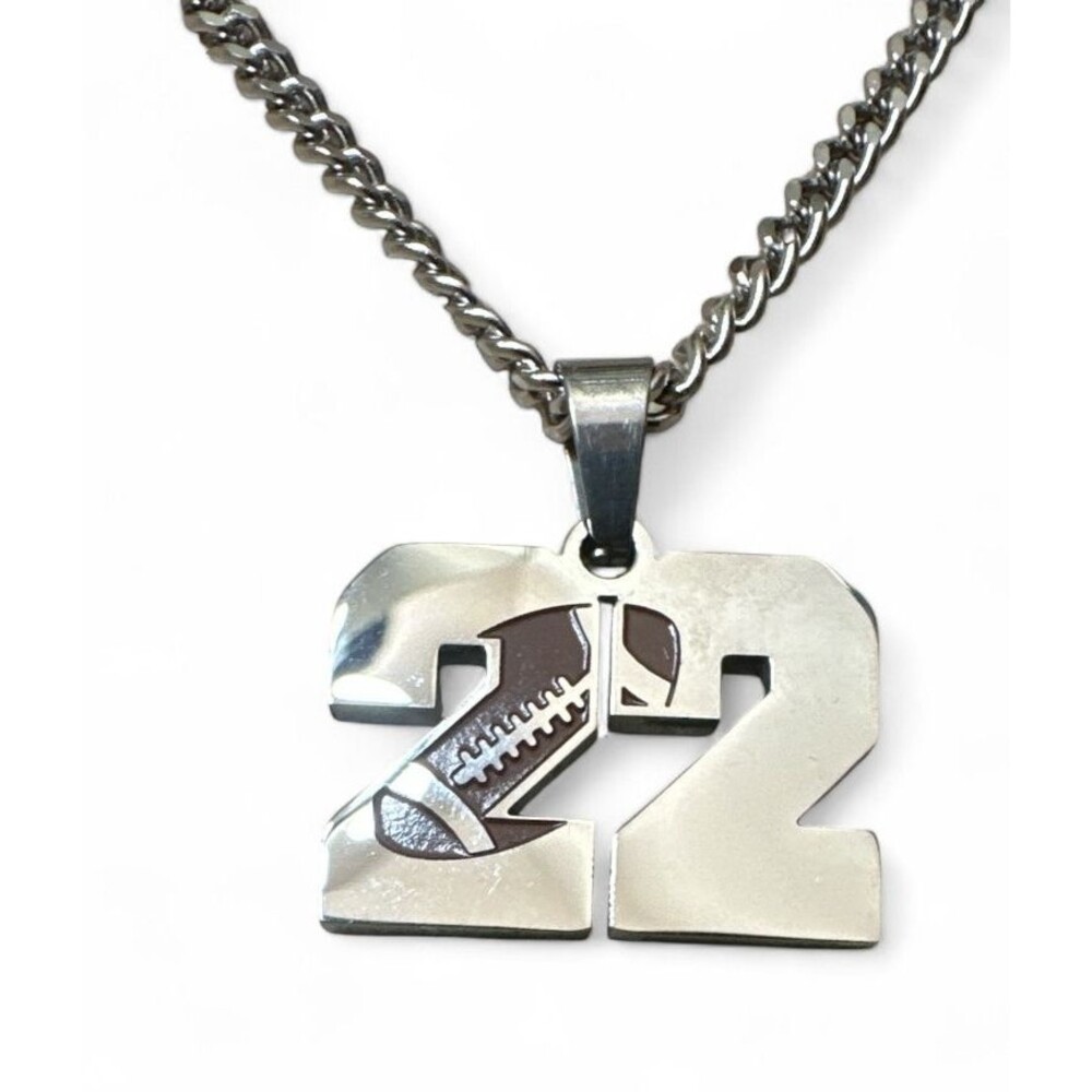 Men's Football #22 Necklace Silver Toned 21" Adjustable - Picture 2 of 4